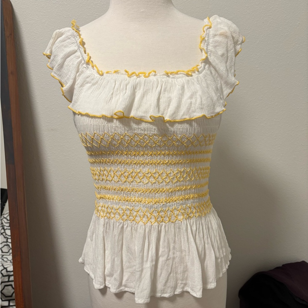White and Yellow boho blouse top
